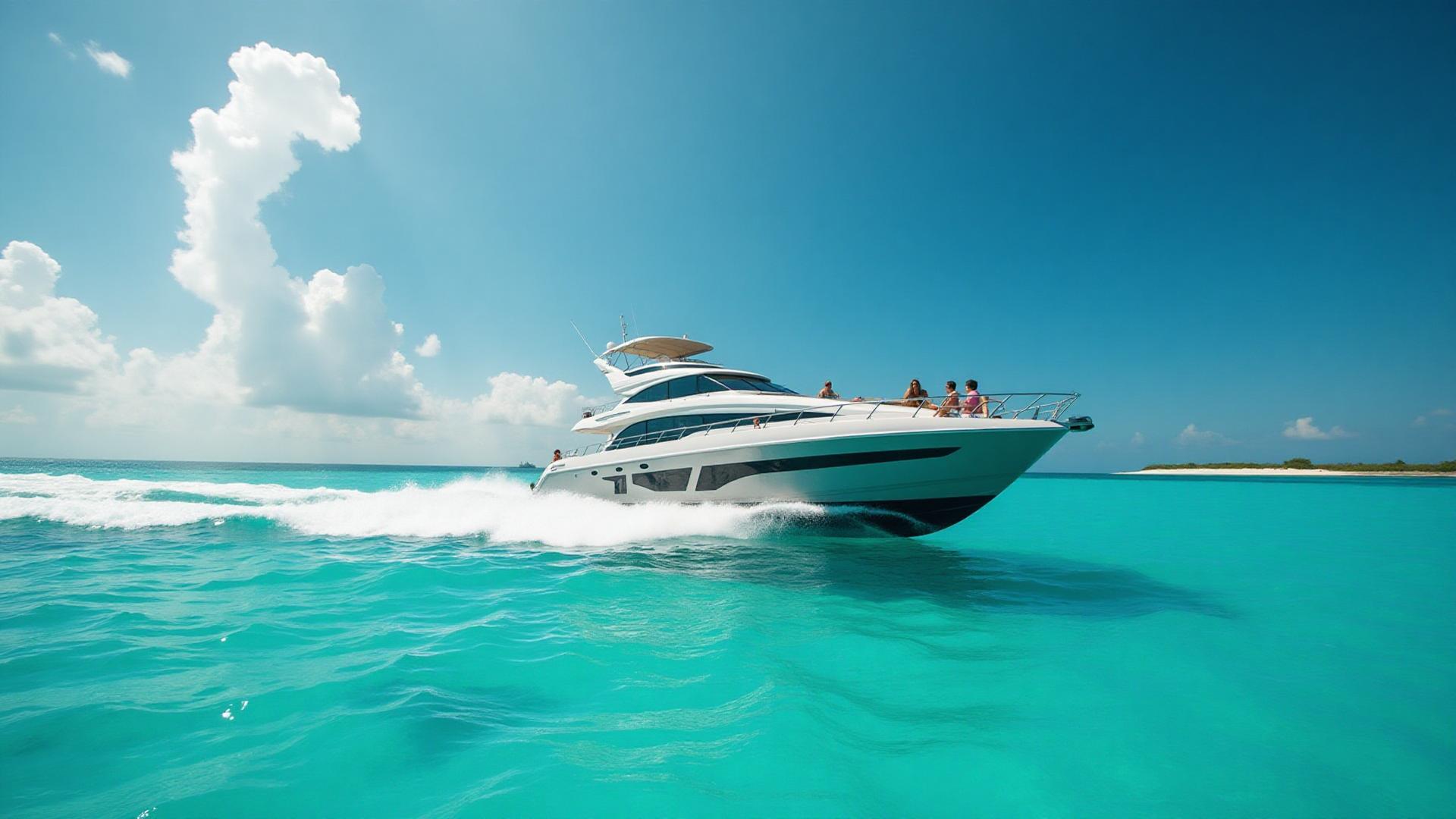 Luxury boat in tropical turquoise waters representing island lifestyle